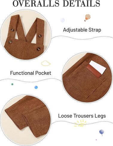 Wesidom Toddler Boy Cloths Fall Winter With With Fordler Sails 2-3T ، ROMPER ذات الأكمام الطويلة المخططة مع الأشرطة القابلة للتعديل (بني) in Kuwait