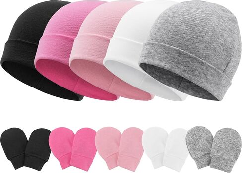 Baby Hats and Mittens Set Toddler Beanie Infant Cap Gloves Newborn Hospital Hats for Baby Boys Girls Essentials 0-6 Months in Kuwait