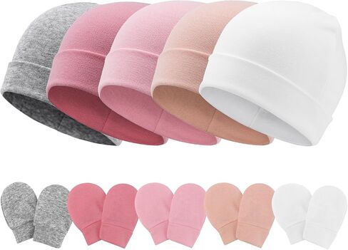 Baby Hats and Mittens Set Toddler Beanie Infant Cap Gloves Newborn Hospital Hats for Baby Boys Girls Essentials 0-6 Months in Kuwait