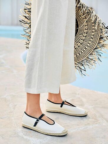 Coutgo Womens Espadrilles Mary Jane Flats Closed Sqaure Toe Mesh Ballet Flats Comfortable Dress Shoes in Kuwait
