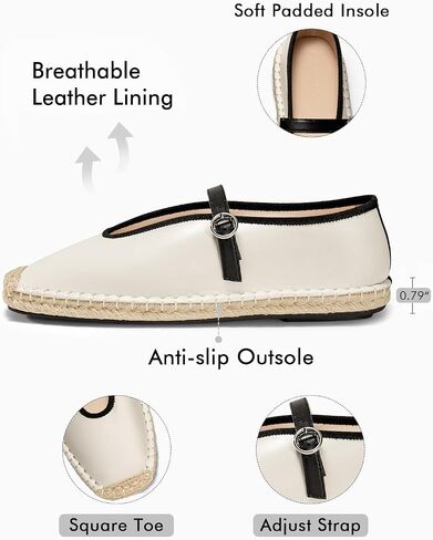 Coutgo Womens Espadrilles Mary Jane Flats Closed Sqaure Toe Mesh Ballet Flats Comfortable Dress Shoes in Kuwait