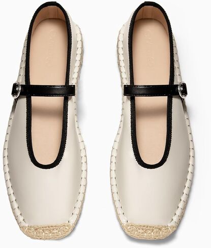 Coutgo Womens Espadrilles Mary Jane Flats Closed Sqaure Toe Mesh Ballet Flats Comfortable Dress Shoes in Kuwait