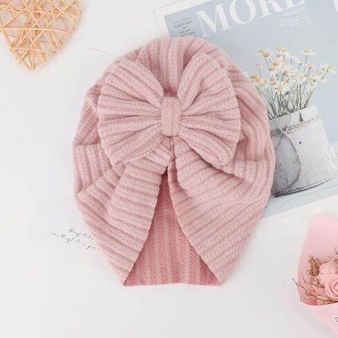 DRESHOW BQUBO 3 Pieces Newborn Baby Turban Hats Bow Baby Infant Beanie Breathable Toddler Cap for Baby Girls in Kuwait