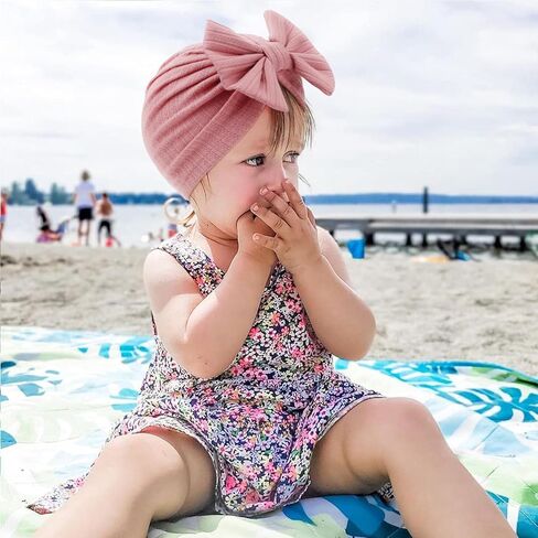 DRESHOW BQUBO 3 Pieces Newborn Baby Turban Hats Bow Baby Infant Beanie Breathable Toddler Cap for Baby Girls in Kuwait
