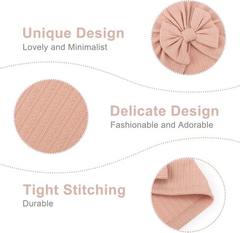 DRESHOW BQUBO 3 Pieces Newborn Baby Turban Hats Bow Baby Infant Beanie Breathable Toddler Cap for Baby Girls in Kuwait