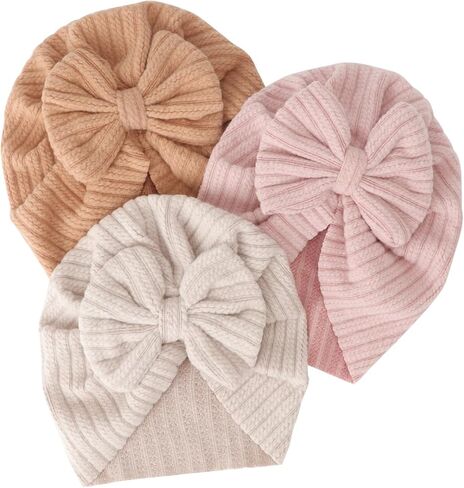 Dreshow Bqubo 3 قطع القبعات الولادة المولودة عمامة القوس رضيع الأطفال الرضيع قبعة صغيرة القبعة طفل صغير للبنات in Kuwait