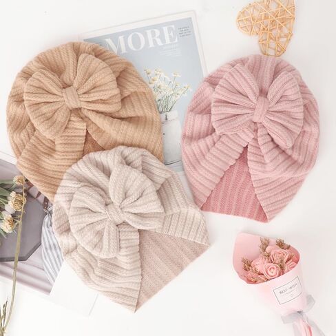 Dreshow Bqubo 3 قطع القبعات الولادة المولودة عمامة القوس رضيع الأطفال الرضيع قبعة صغيرة القبعة طفل صغير للبنات in Kuwait