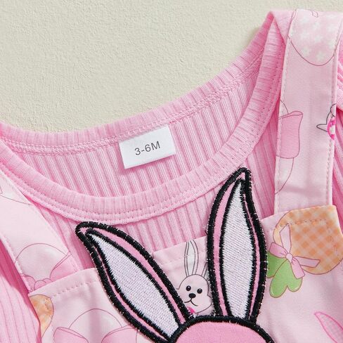 Adobabirl Baby Girl Easter Dress Outfit Ribbed Ruffle Romper Bunny Suspender Skirt Headband 3Pcs Spring Clothing Set in Kuwait