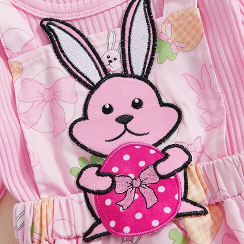 Adobabirl Baby Girl Easter Dress Outfit Ribbed Ruffle Romper Bunny Suspender Skirt Headband 3Pcs Spring Clothing Set in Kuwait