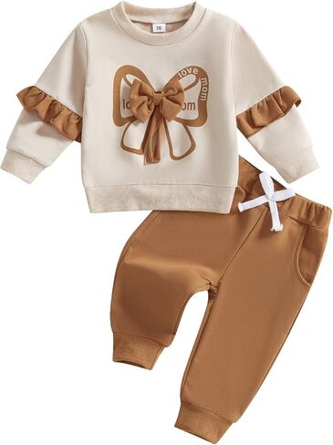 Adobabirl Toddler Baby Girl Clothes Embroidery Letter Print Crewneck Sweatshirt and Pants Set Fall Winter Spring Outfits in Kuwait