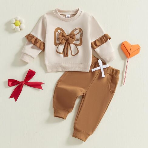 Adobabirl Toddler Baby Girl Clothes Embroidery Letter Print Crewneck Sweatshirt and Pants Set Fall Winter Spring Outfits in Kuwait