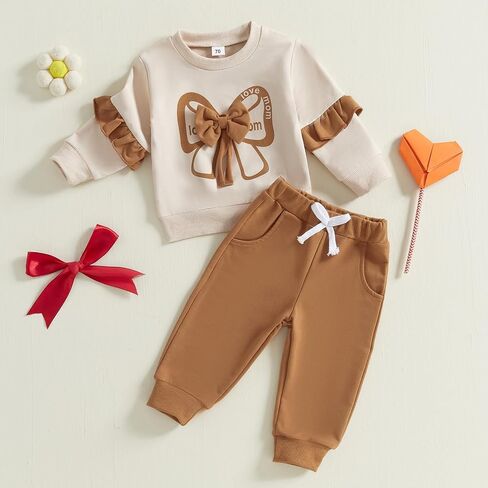 Adobabirl Toddler Baby Girl Clothes Embroidery Letter Print Crewneck Sweatshirt and Pants Set Fall Winter Spring Outfits in Kuwait