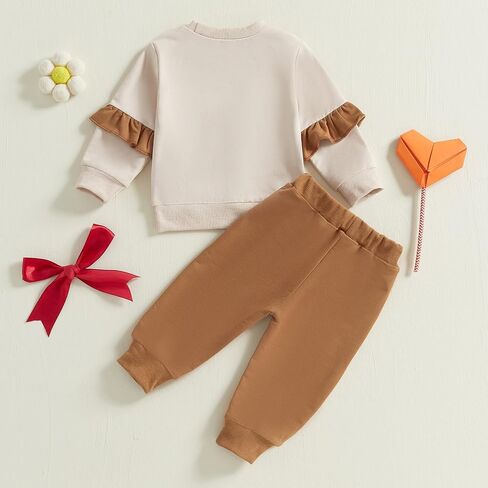 Adobabirl Toddler Baby Girl Clothes Embroidery Letter Print Crewneck Sweatshirt and Pants Set Fall Winter Spring Outfits in Kuwait