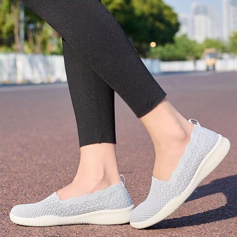 poemlady Women's Walking Shoes - Mesh Slip on Sneaker Knit Round Toe Casual Memory Foam Low Wedge Nurse Shoes for Work in Kuwait