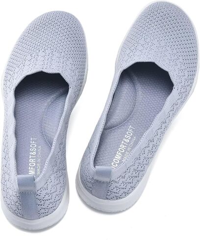 poemlady Women's Walking Shoes - Mesh Slip on Sneaker Knit Round Toe Casual Memory Foam Low Wedge Nurse Shoes for Work in Kuwait