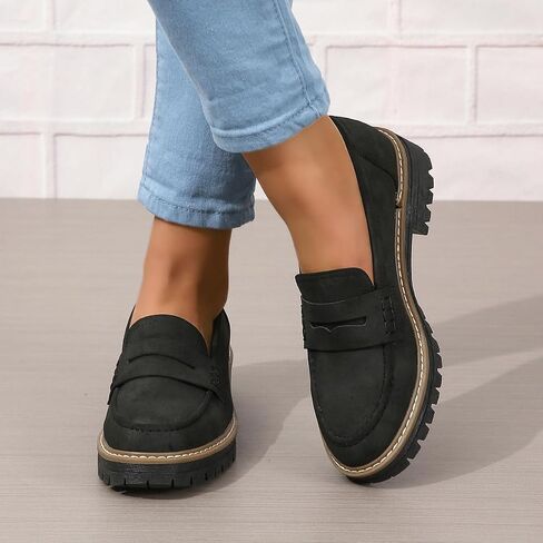 Bandkos Women's Platform Loafers Shoes Slip On-Suede Chunky Dress Loafers for Work, Casual Womens Business Penny Loafers in Kuwait