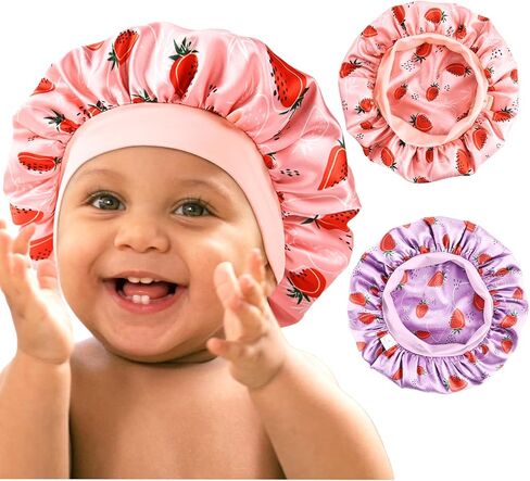Yanibest 2 PCS Baby Satin Bonnet للنوم أطفال نوم طبقة مزدوجة قبعات نوم للطفل Bonnk Bonnet Wide Band in Kuwait