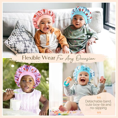Yanibest 2 PCS Baby Satin Bonnet للنوم أطفال نوم طبقة مزدوجة قبعات نوم للطفل Bonnk Bonnet Wide Band in Kuwait