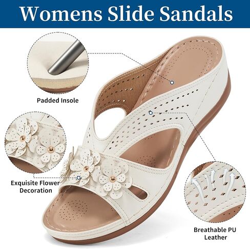 صندل Ecetana for Women Wedge Shoes: انزلاق على Slisty Summer Slides Slides Sandals Lightweight Memory Foam Platform in Kuwait