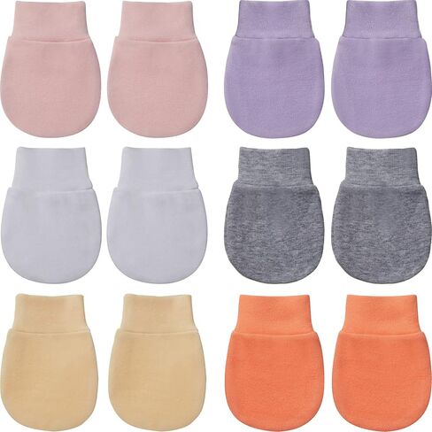 6 Pairs Newborn Baby Mittens No Scratch Gloves Infant Toddler Anti Scratch Essentials Unisex Cotton for 3-9 Months Girls Boys (Light Gray, White, Beige, Light Pink, Light Orange, Light Purple, Solid) in Saudi Arabia