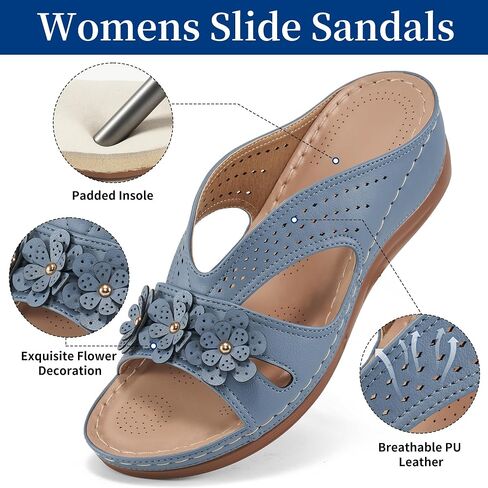 صندل Ecetana for Women Wedge Shoes: انزلاق على Slisty Summer Slides Slides Sandals Lightweight Memory Foam Platform in Kuwait