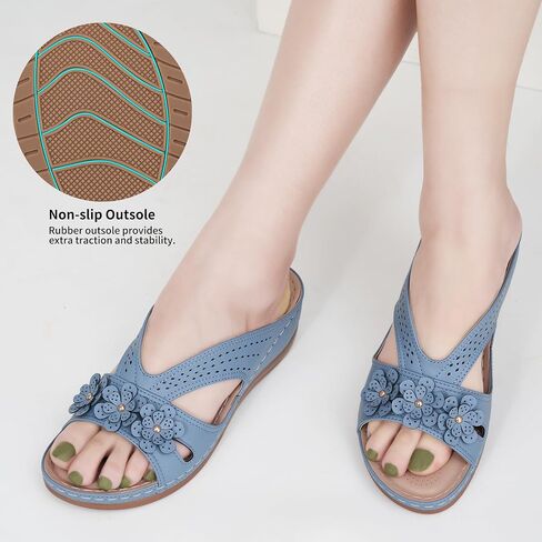 صندل Ecetana for Women Wedge Shoes: انزلاق على Slisty Summer Slides Slides Sandals Lightweight Memory Foam Platform in Kuwait