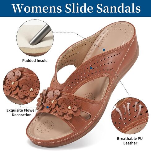 صندل Ecetana for Women Wedge Shoes: انزلاق على Slisty Summer Slides Slides Sandals Lightweight Memory Foam Platform in Kuwait
