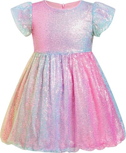 IDOPIP Toddler Baby Girls Sequin Ombre Dress Rainbow Princess Birthday Party Sparkly Dresses Pageant Wedding Tutu Gown 9M-6T in Kuwait