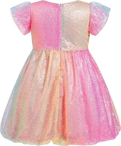 IDOPIP Toddler Baby Girls Sequin Ombre Dress Rainbow Princess Birthday Party Sparkly Dresses Pageant Wedding Tutu Gown 9M-6T in Kuwait