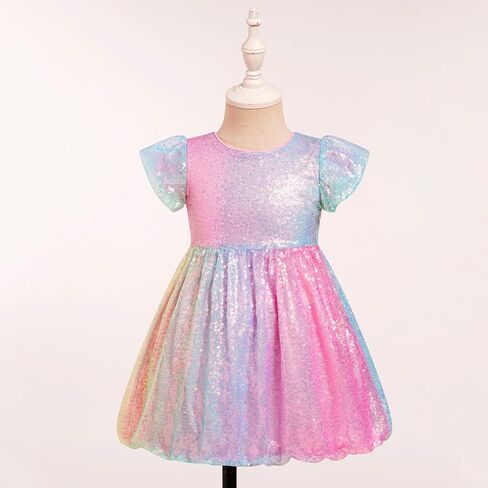 IDOPIP Toddler Baby Girls Sequin Ombre Dress Rainbow Princess Birthday Party Sparkly Dresses Pageant Wedding Tutu Gown 9M-6T in Kuwait