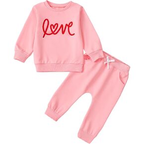 Toddler Baby Girl Valentines Day Outfit Long Sleeve Sweatshirt Pants Infant Sweatsuit Set