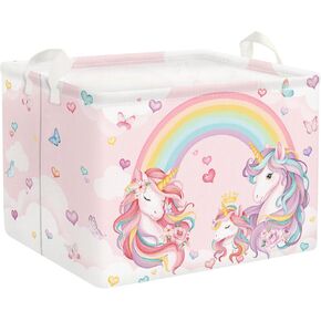 Clastyle 36L Pink Unicorn Rainbow Girls Storage Basket Collapsible Rectangle Clothes ToyBook Shelf Basket for Kid Room Nursery