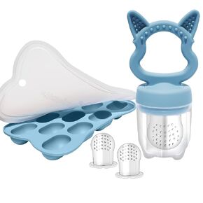 Baby Feeding Set - Boston Terrier Soft Silicone Ice Tray, Baby Fruit Food Feeder, Breastmilk Popsicle Molds - BPA-Free(Blue)