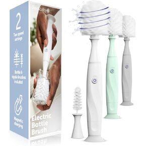 Jool Baby Electric Bottle Brush Cleaner – Faster & Easier Bottle Washing, Ergonomic, Rechargeable, Suction Cup Base (Mint)