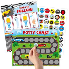 OSNIE Race Car Potty Training Chart for Toddlers Boys, Racing Potty Reward with Stickers Positive Behavior Toilet Training Step Instruction Poster Develop Kids Toileting Habit for School or Family Use