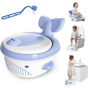 3-in-1 Whale Toddler Potty Training Toilet & Detachable Training Seat & Sturdy Step Stool, Larger Potty Chair for Boy & Girl with Comfortable Backrest, Armrests, Splash Guard(Blue)