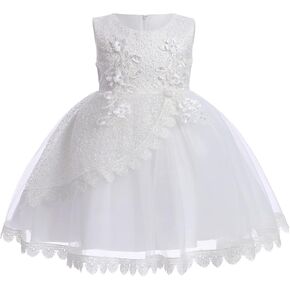 Toddler Baby Girl Christening Baptism Gown Flower Embroidery Tutu Dress Wedding Special Occasion Tulle Dress