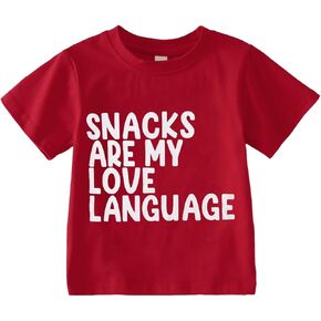 Toddler Baby Girl Boy Valentine's Day Shirt Snacks are My Love Language Letter Valentine T-Shirt Short Sleeve Tee Tops