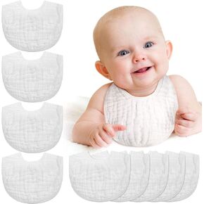 Tatuo 10 Pieces Muslin Baby Bibs Cotton Burping Cloth Bulk Adjustable Newborn Bandana Drool Bibs for Baby Boy Girl(White)