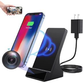 LIZVIE Spy Cameras with Wireless Charger, 1080P HD Mini Phone Charger Nanny Camera Cam Surveillance for Home Office