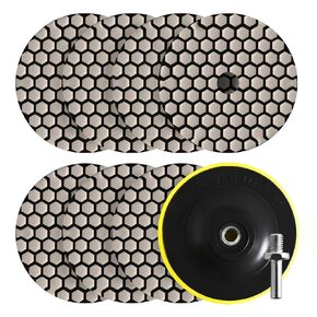 8Pack Diamond Polishing Pads 4 inch Dry (7pcs, Grits 50#-2000#) and Backer Pad (1Set) Concrete Diamond Sanding Discs Marble Granite Stone polishing kit