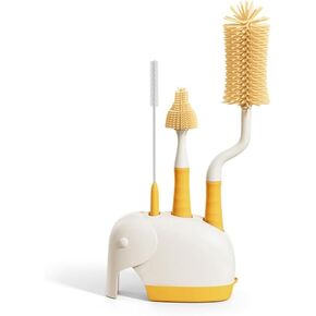 360° Rotating Silicone Bottle Cleaning Brush Set, Includes Baby Bottle Brush, Nipple Cleaner, Straw Brush and Drying Stand. (Green)