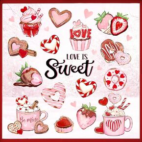 Mfault Valentines Day Dessert Window Clings 4 Sheets, Love is Sweet Cupcake Donuts Hot Chocolate Hearts Stickers Decals Decorations, Strawberry Anniversary Wedding Home Kitchen Decor Party Supplies