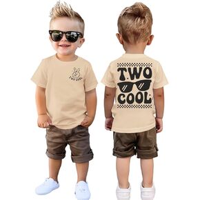 Two Cool Birthday Shirt 2nd Birthday Boy Tshirt 2 Year Old Toddler Boys Second Bday Party Short Sleeve Outfits Tops
