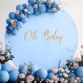 2 PCS 7.2 قدم غطاء خلفية جولة زرقاء للأطفال لمدة 5 إلى 7.2 قدم قوس القوس مع OH طفل وعلامة عيد ميلاد سعيد - غطاء خلفية القوس لزخرفة حفل الزفاف التصوير الفوتوغرافي