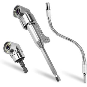 2 Pcs 105 Degree Right Angle Drill Adapter and 1/4" Hex Shank Flexible Drill Bit Extension - Ideal for Tight Spaces, DIY Projects, Furniture Assembly, Automotive Repairs