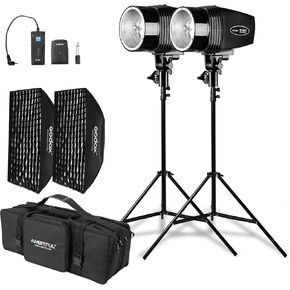 Godox 2X K-180A Strobe Light Kit, 180Ws Studio Strobe Light Kit for Photography,5600K Compact Monolights with RT-16 Trigger, Softbox, Tripod Stands, Storage Bag