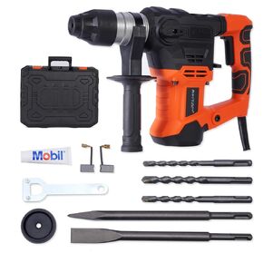 BHTOP Demolition Jack Hammer for Concrete,1-1/4 Inch Hammer Drill with Safety Clutch 4 Functions Cand Variable Speed with Drill Bits and Chisels for Concrete, Stone, Brick, Storage Case Included