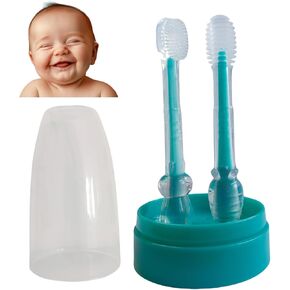 Baby Tooth Brush, Infant Toothbrush 6 to 12 Months and0-6 Months,Silicone Toothbrush, Newborn Tongue and Mouth Cleaner Set, Good Idea for Baby First Toothbrushes(Pink)