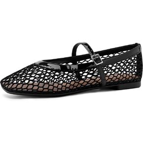 Rihero Mesh Ballet Flats for Women Comfortable Square Toe Ballerina Flats Buckle Strap Casual Fishnet Flat Shoes